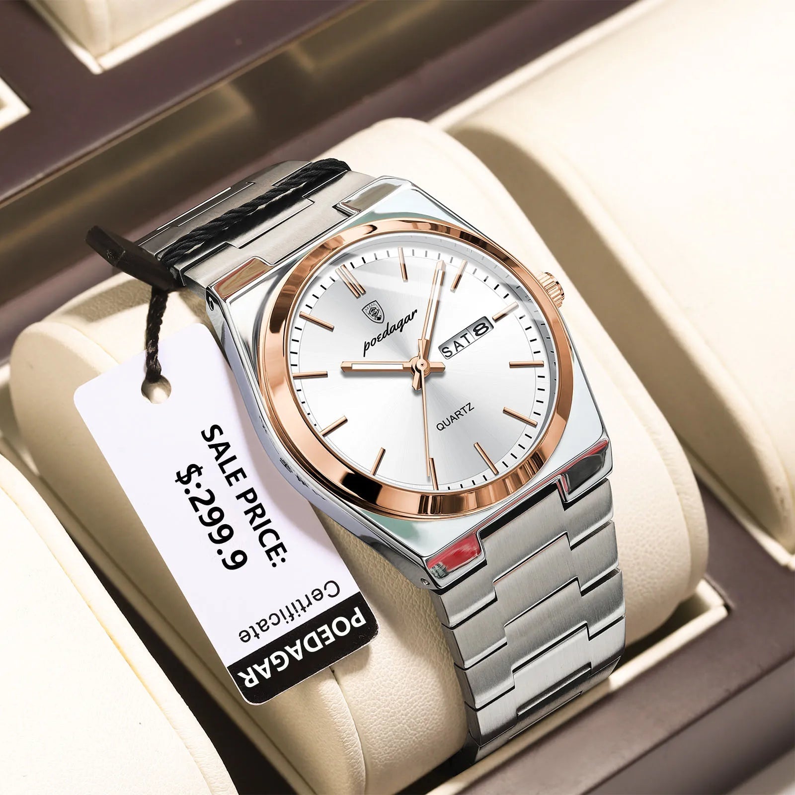 POEDAGAR Luxus Herrenuhr – Edelstahl, Leuchtend, Datum, Woche, Quarz - flohmarkt-deutschland.shop