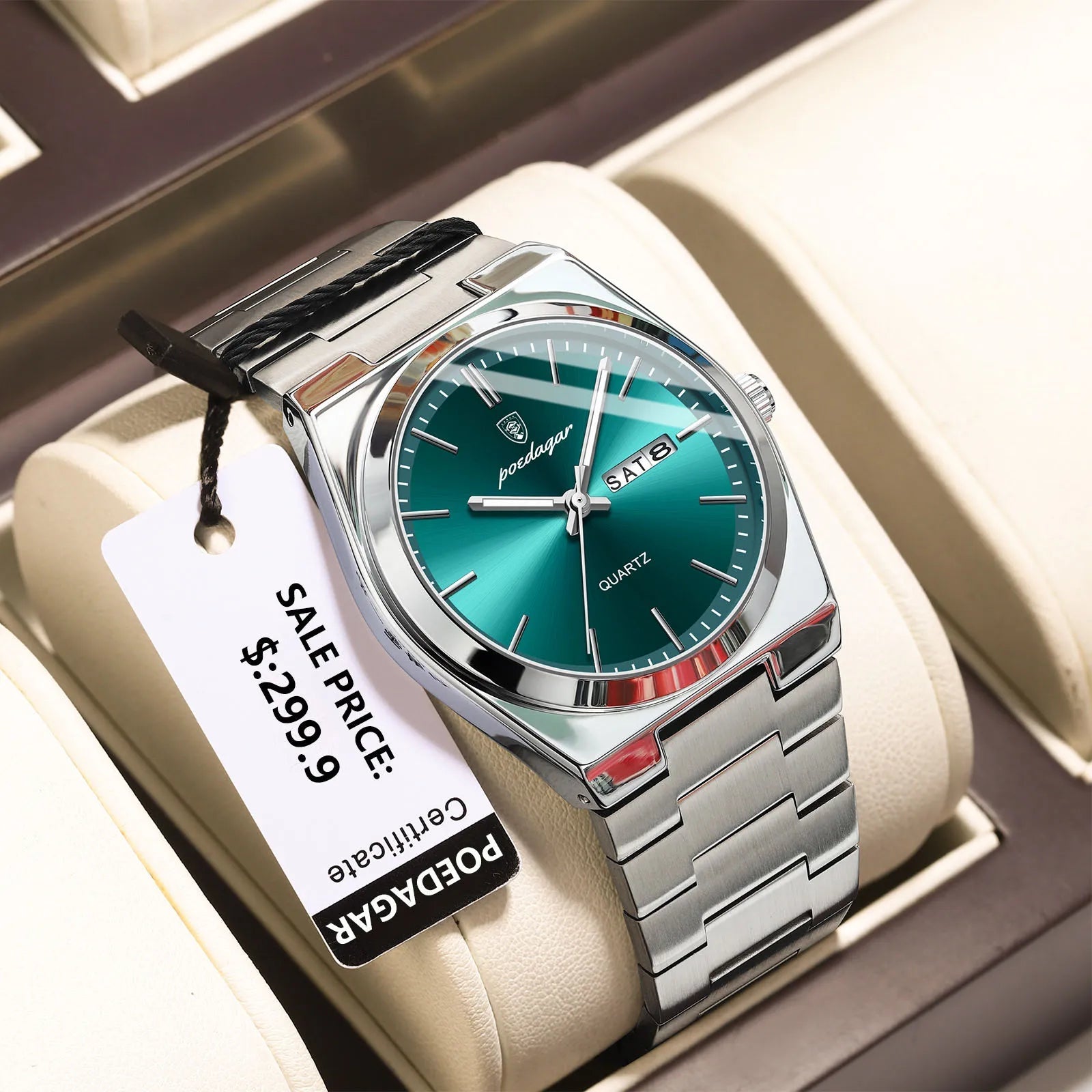 POEDAGAR Luxus Herrenuhr – Edelstahl, Leuchtend, Datum, Woche, Quarz - flohmarkt-deutschland.shop