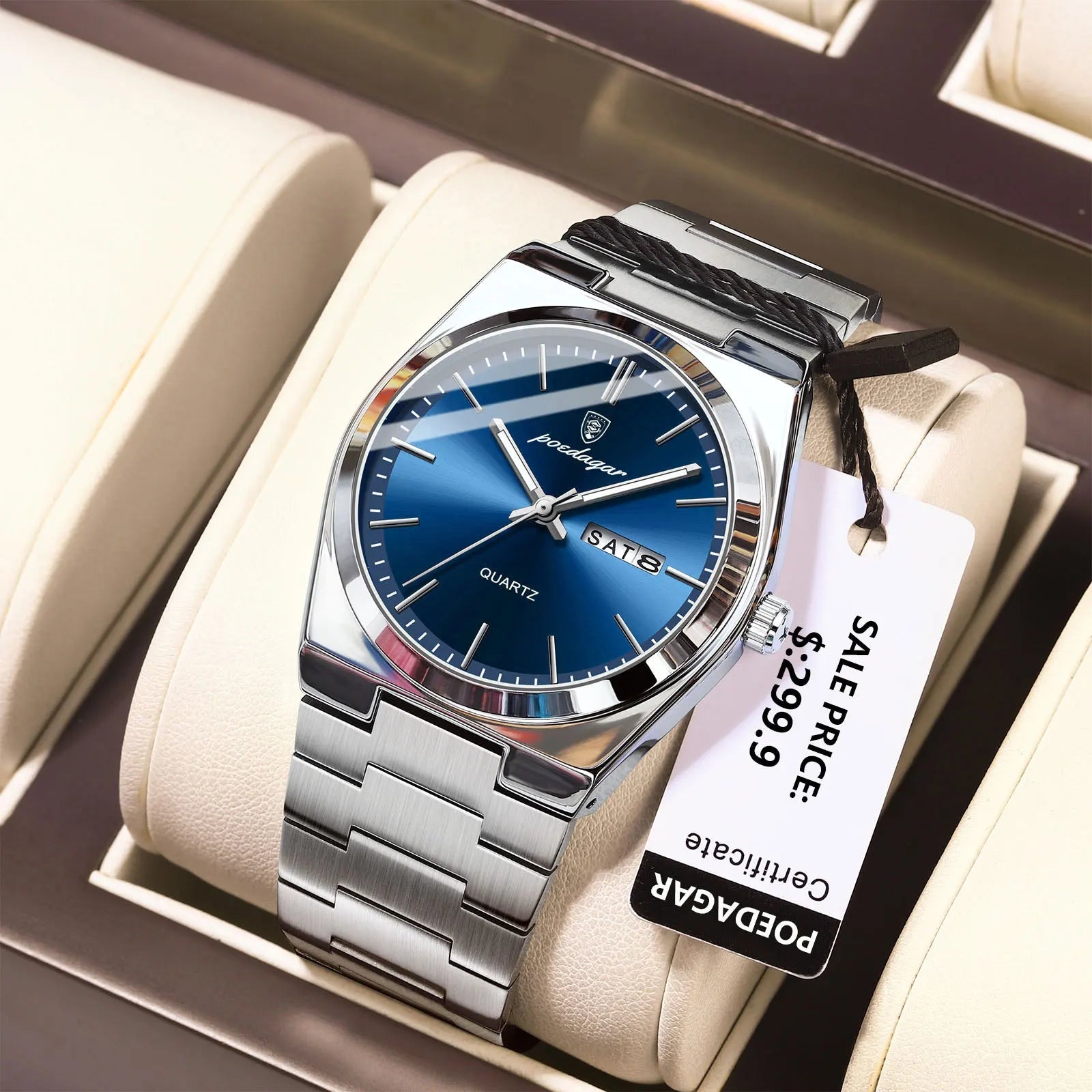 POEDAGAR Luxus Herrenuhr – Edelstahl, Leuchtend, Datum, Woche, Quarz - flohmarkt-deutschland.shop
