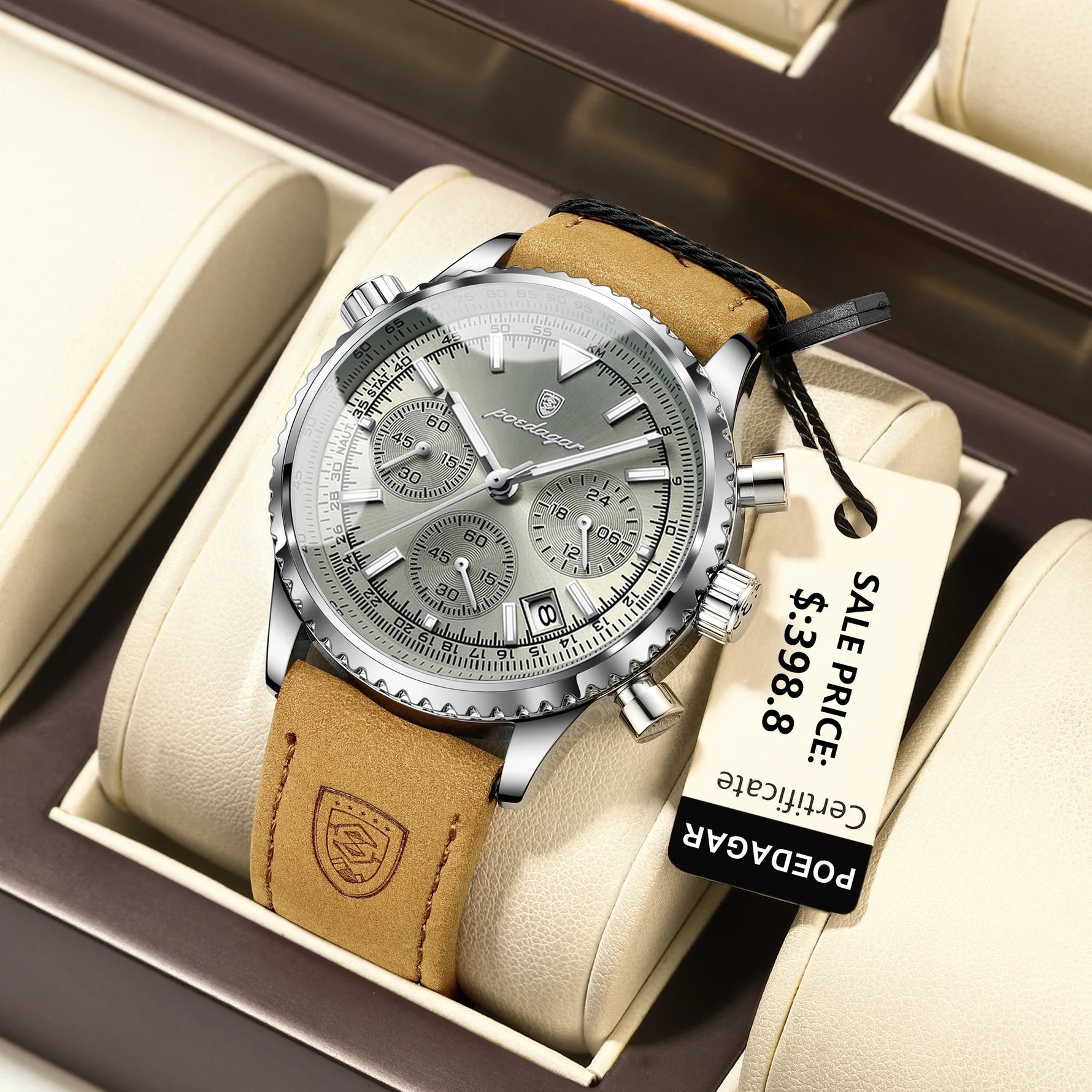 POEDAGAR Luxus Mann Uhr Quarz Wasserdicht Leucht Datum Chronograph Leder Männer Armbanduhr Militär Sport herren Uhren Reloj - flohmarkt-deutschland.shop