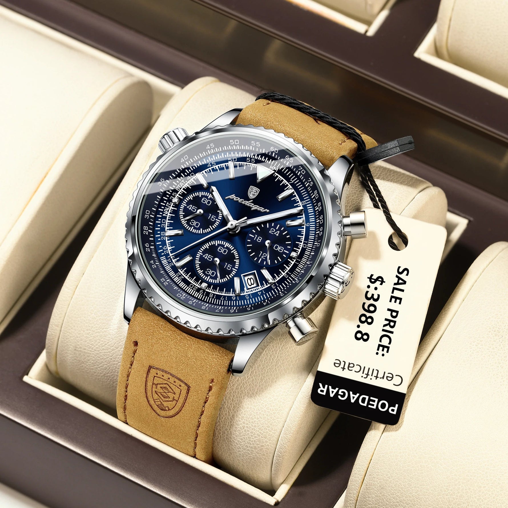 POEDAGAR Luxus Mann Uhr Quarz Wasserdicht Leucht Datum Chronograph Leder Männer Armbanduhr Militär Sport herren Uhren Reloj - flohmarkt-deutschland.shop
