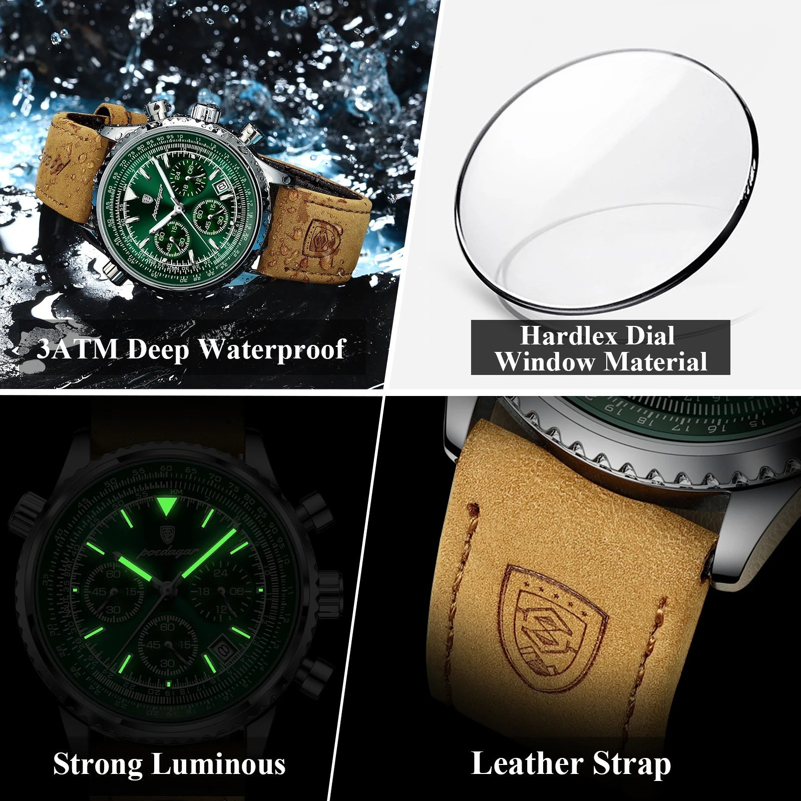 POEDAGAR Luxus Mann Uhr Quarz Wasserdicht Leucht Datum Chronograph Leder Männer Armbanduhr Militär Sport herren Uhren Reloj - flohmarkt-deutschland.shop