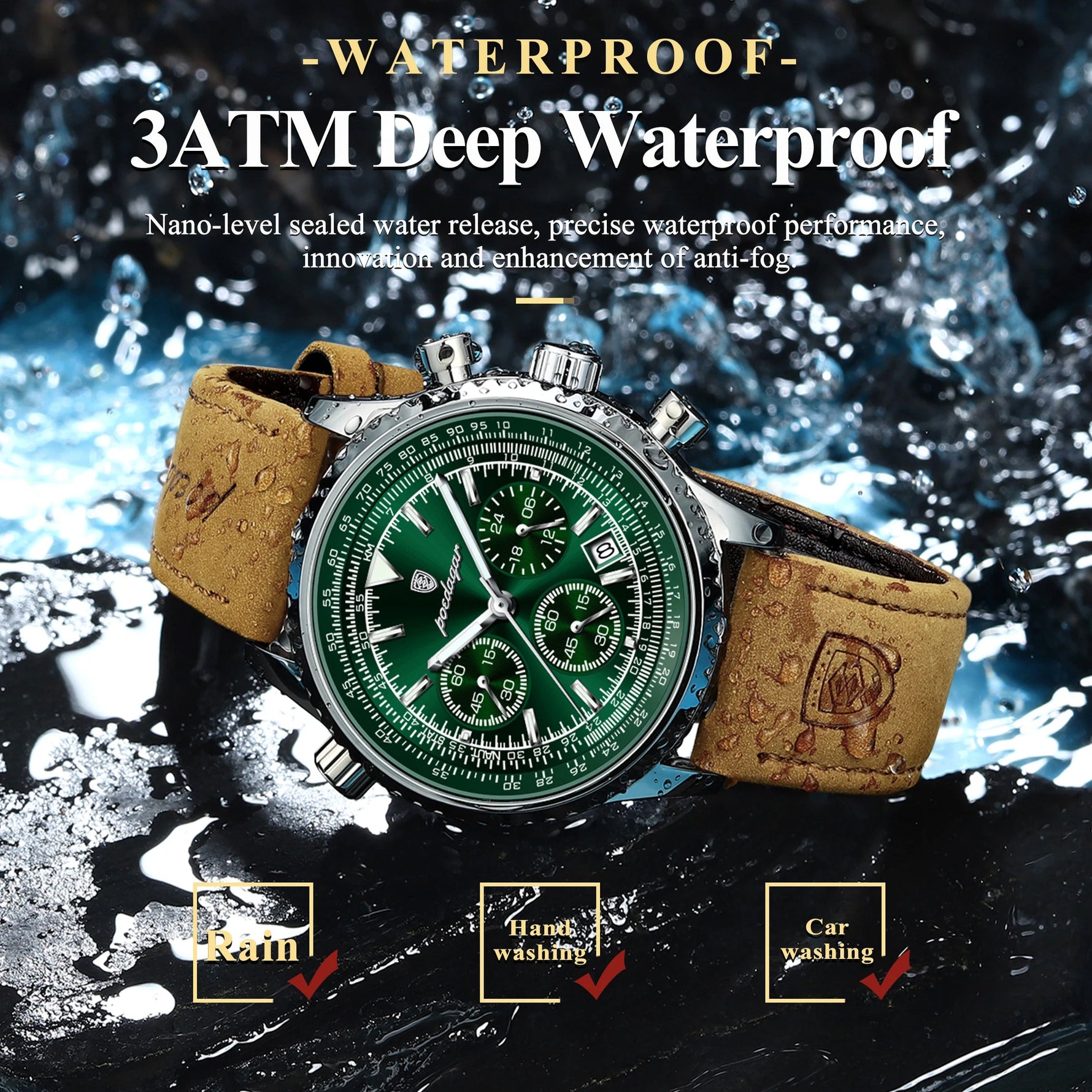 POEDAGAR Luxus Mann Uhr Quarz Wasserdicht Leucht Datum Chronograph Leder Männer Armbanduhr Militär Sport herren Uhren Reloj - flohmarkt-deutschland.shop