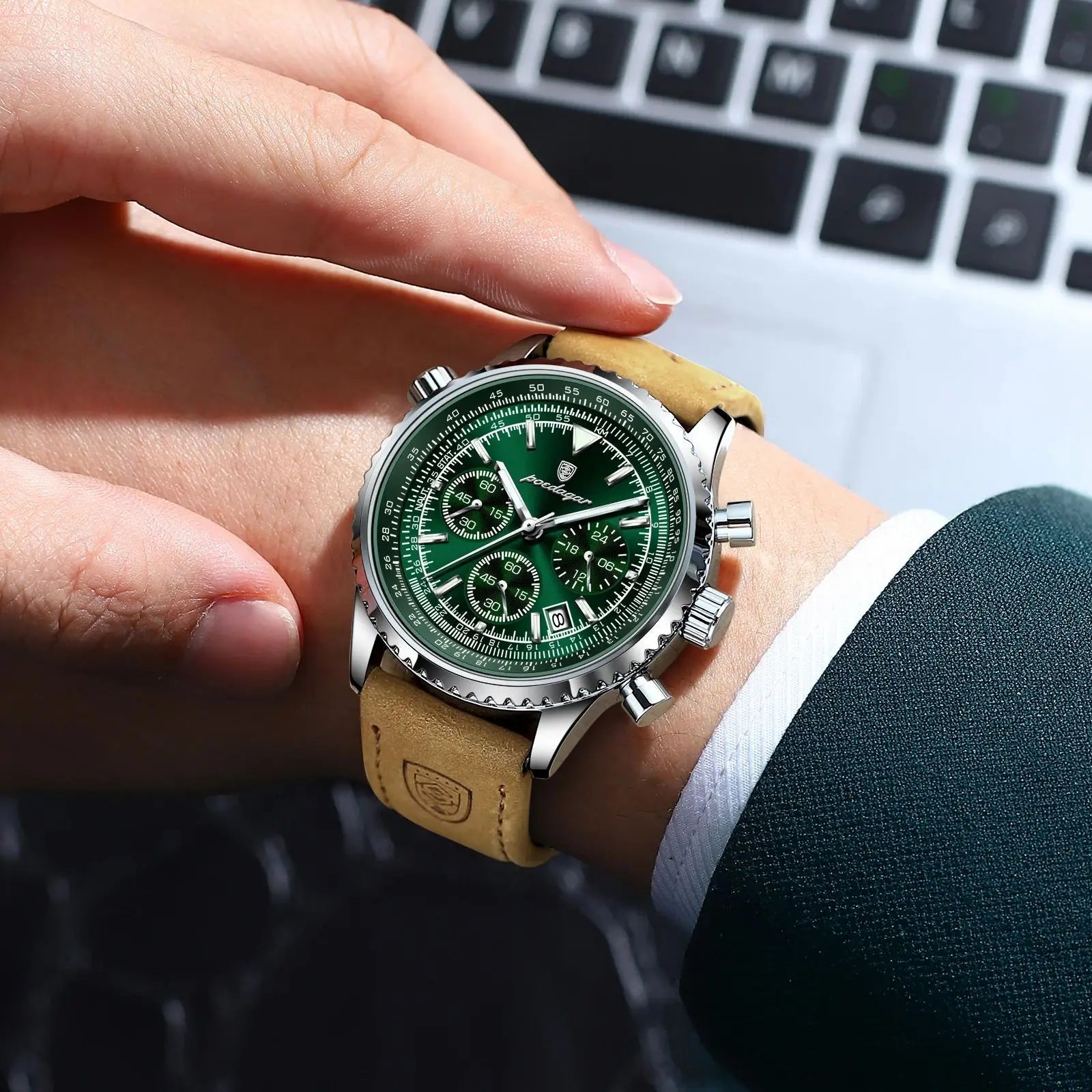 POEDAGAR Luxus Mann Uhr Quarz Wasserdicht Leucht Datum Chronograph Leder Männer Armbanduhr Militär Sport herren Uhren Reloj - flohmarkt-deutschland.shop