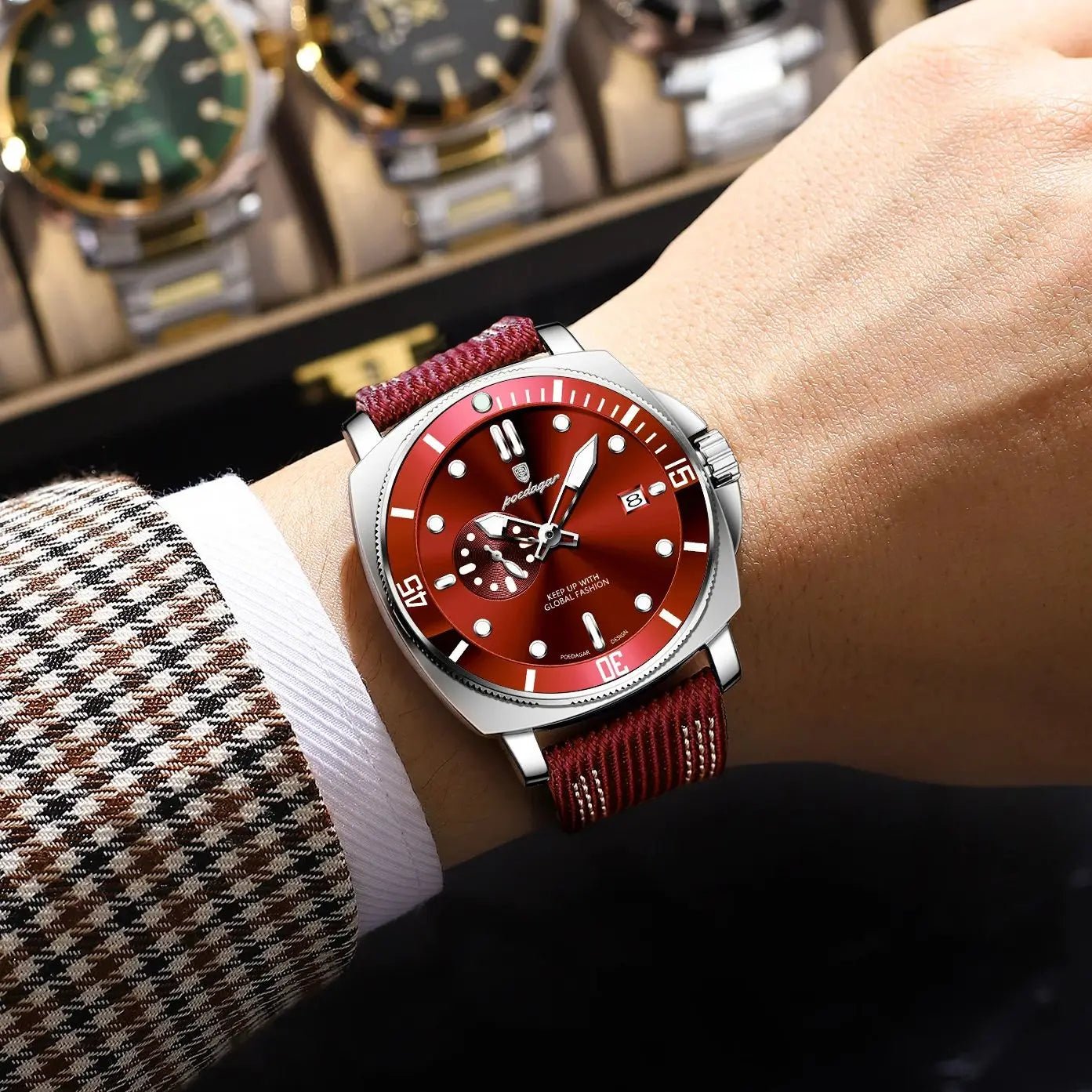 POEDAGAR Luxus Mode Mann Uhr Leuchtende Wasserdichte Datum Sport Uhren Für Männer Nylon Leder Quarz Business herren Uhr Reloj - flohmarkt-deutschland.shop
