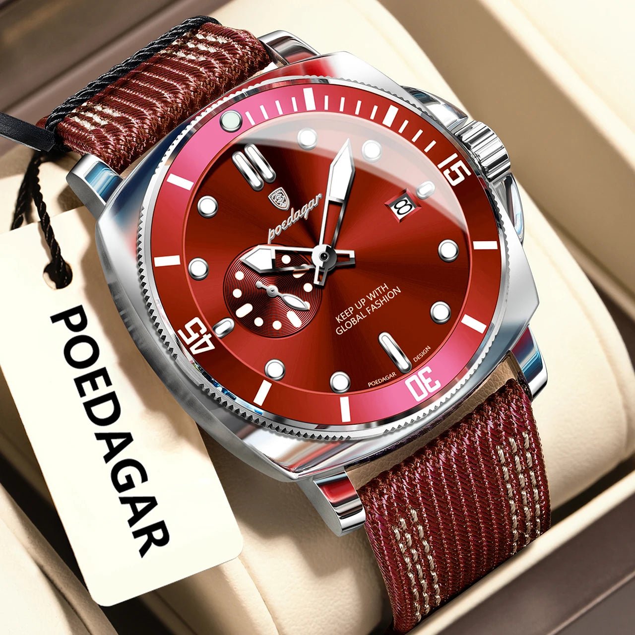 POEDAGAR Luxus Mode Mann Uhr Leuchtende Wasserdichte Datum Sport Uhren Für Männer Nylon Leder Quarz Business herren Uhr Reloj - flohmarkt-deutschland.shop