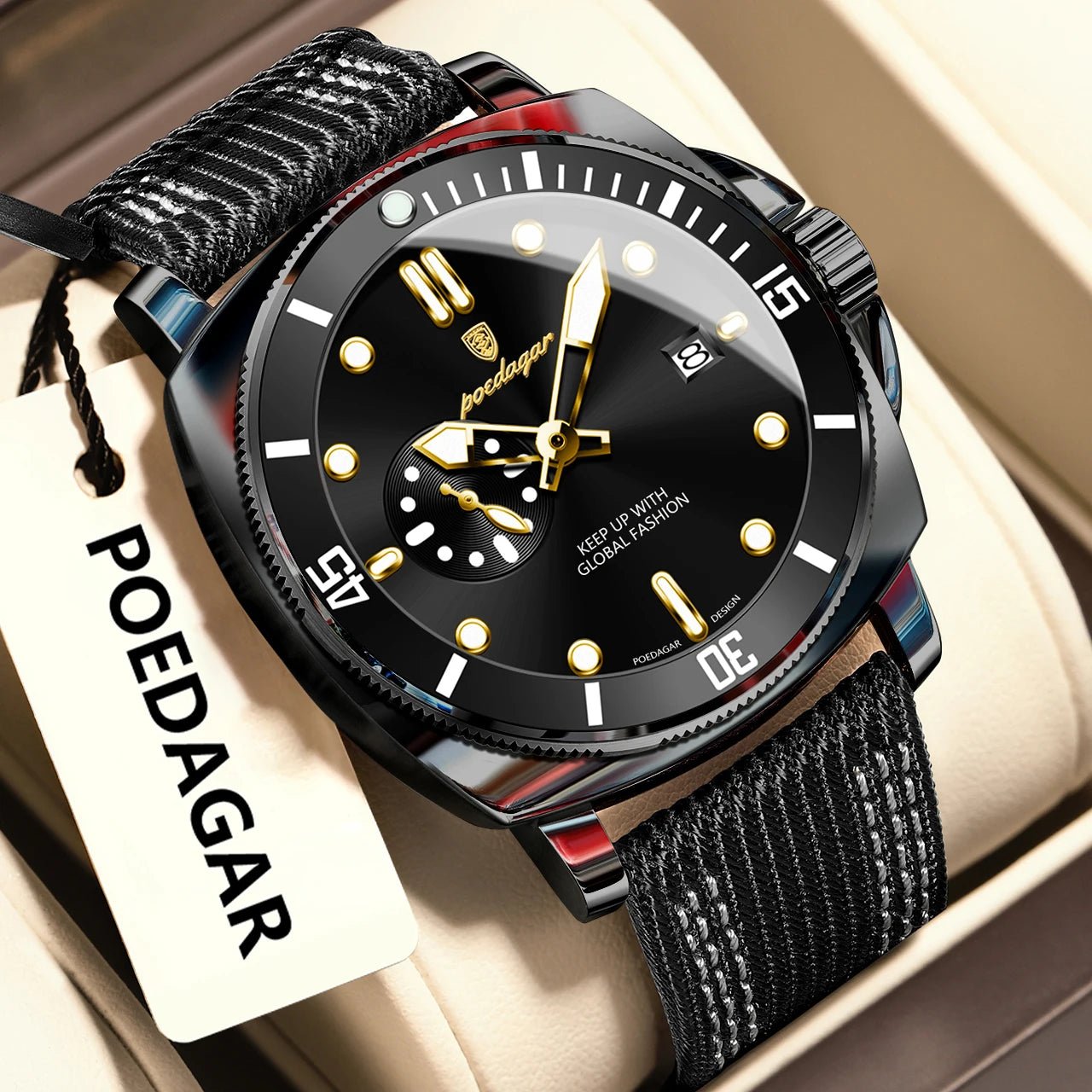 POEDAGAR Luxus Mode Mann Uhr Leuchtende Wasserdichte Datum Sport Uhren Für Männer Nylon Leder Quarz Business herren Uhr Reloj - flohmarkt-deutschland.shop