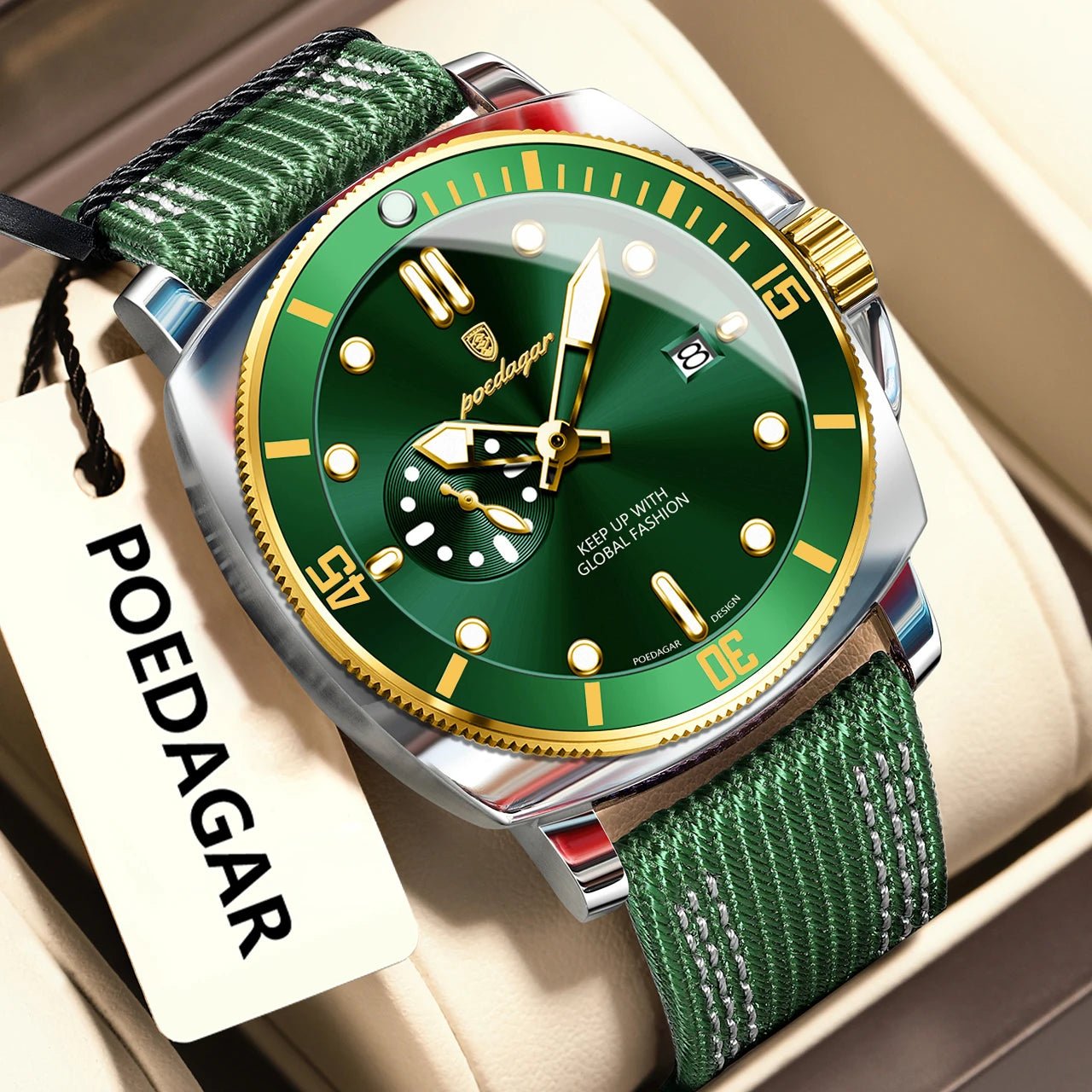 POEDAGAR Luxus Mode Mann Uhr Leuchtende Wasserdichte Datum Sport Uhren Für Männer Nylon Leder Quarz Business herren Uhr Reloj - flohmarkt-deutschland.shop