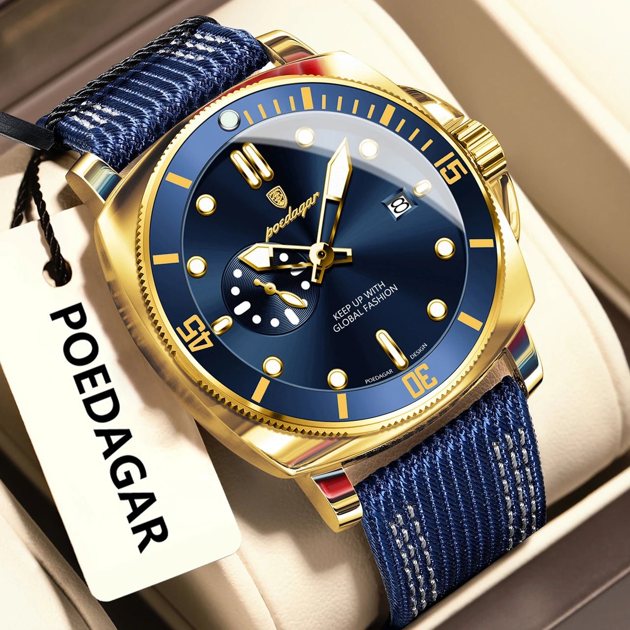 POEDAGAR Luxus Mode Mann Uhr Leuchtende Wasserdichte Datum Sport Uhren Für Männer Nylon Leder Quarz Business herren Uhr Reloj - flohmarkt-deutschland.shop