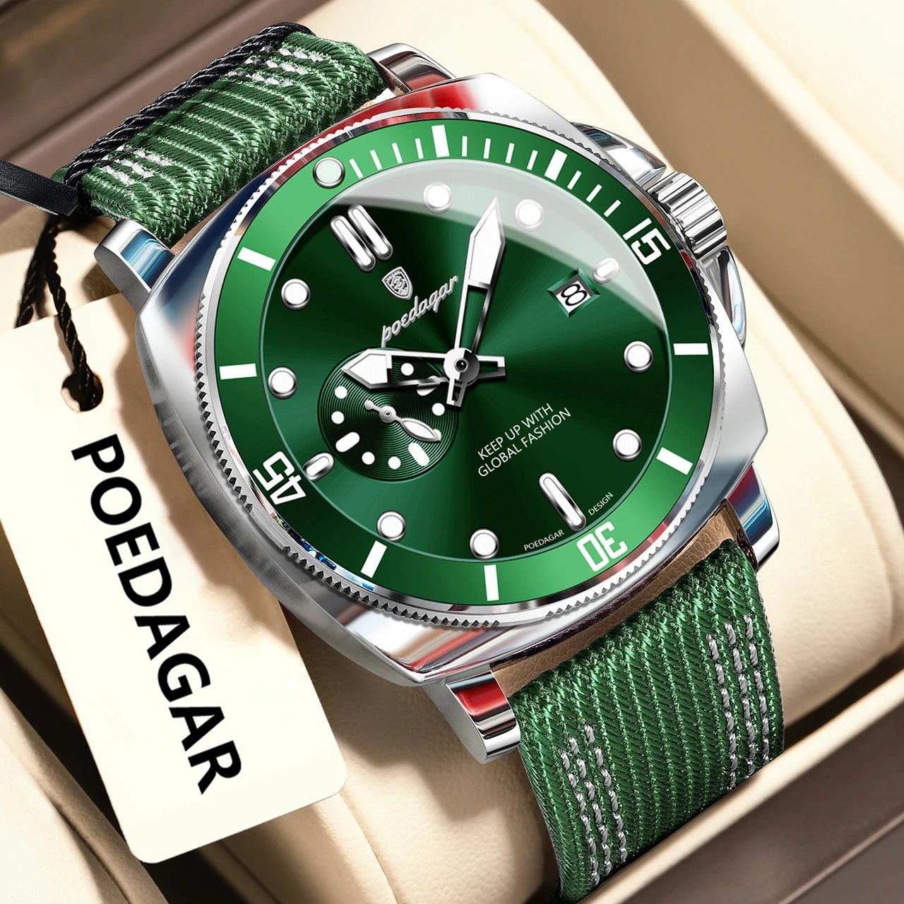 POEDAGAR Luxus Mode Mann Uhr Leuchtende Wasserdichte Datum Sport Uhren Für Männer Nylon Leder Quarz Business herren Uhr Reloj - flohmarkt-deutschland.shop