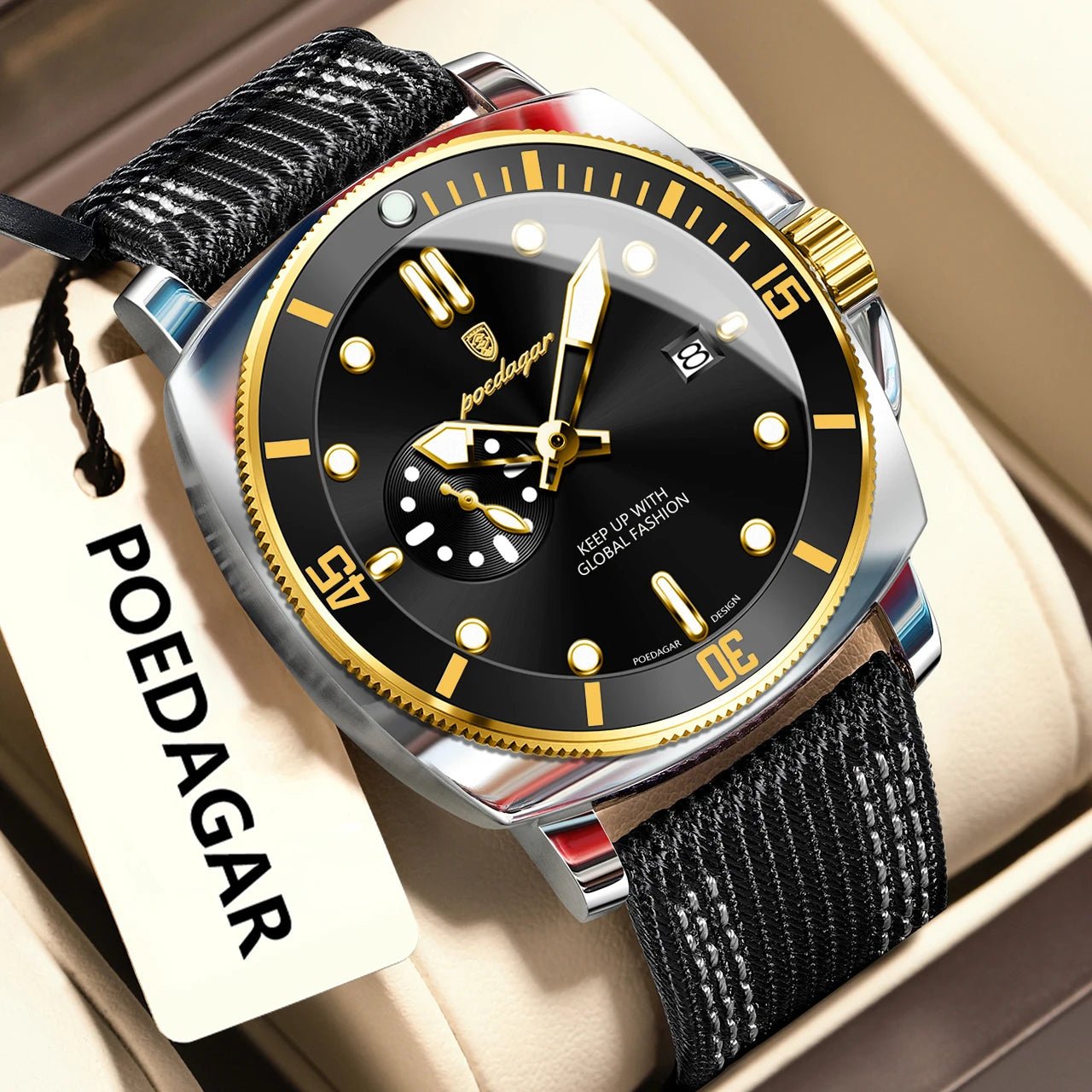 POEDAGAR Luxus Mode Mann Uhr Leuchtende Wasserdichte Datum Sport Uhren Für Männer Nylon Leder Quarz Business herren Uhr Reloj - flohmarkt-deutschland.shop