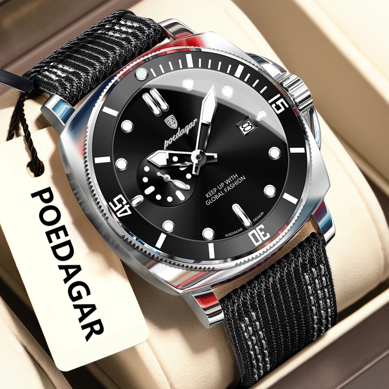 POEDAGAR Luxus Mode Mann Uhr Leuchtende Wasserdichte Datum Sport Uhren Für Männer Nylon Leder Quarz Business herren Uhr Reloj - flohmarkt-deutschland.shop