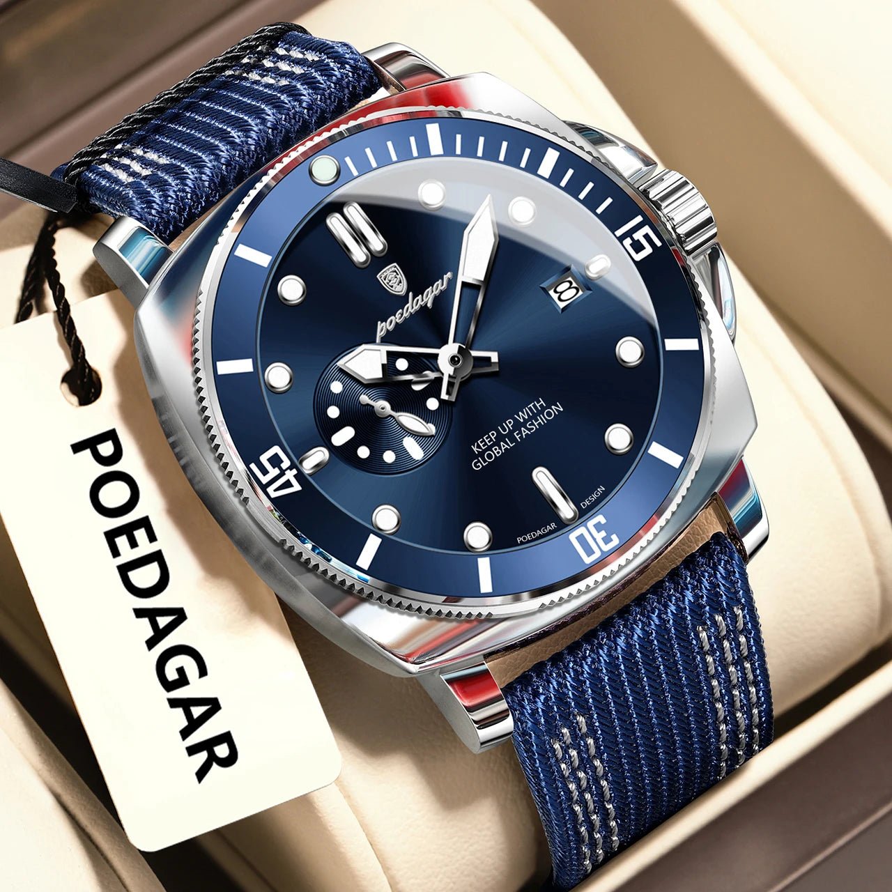 POEDAGAR Luxus Mode Mann Uhr Leuchtende Wasserdichte Datum Sport Uhren Für Männer Nylon Leder Quarz Business herren Uhr Reloj - flohmarkt-deutschland.shop