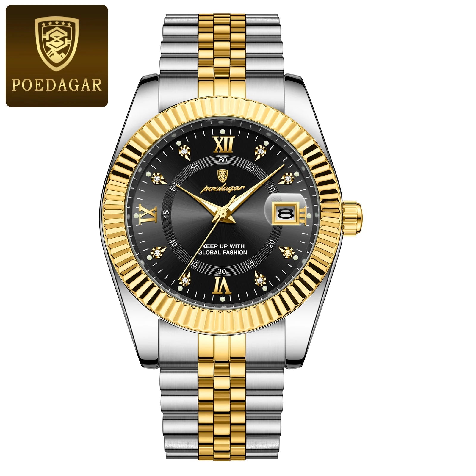 POEDAGAR Luxus Sport Herrenuhr – Edelstahl, Datum, Leuchtend, Wasserdicht, Quarz + Box - flohmarkt-deutschland.shop