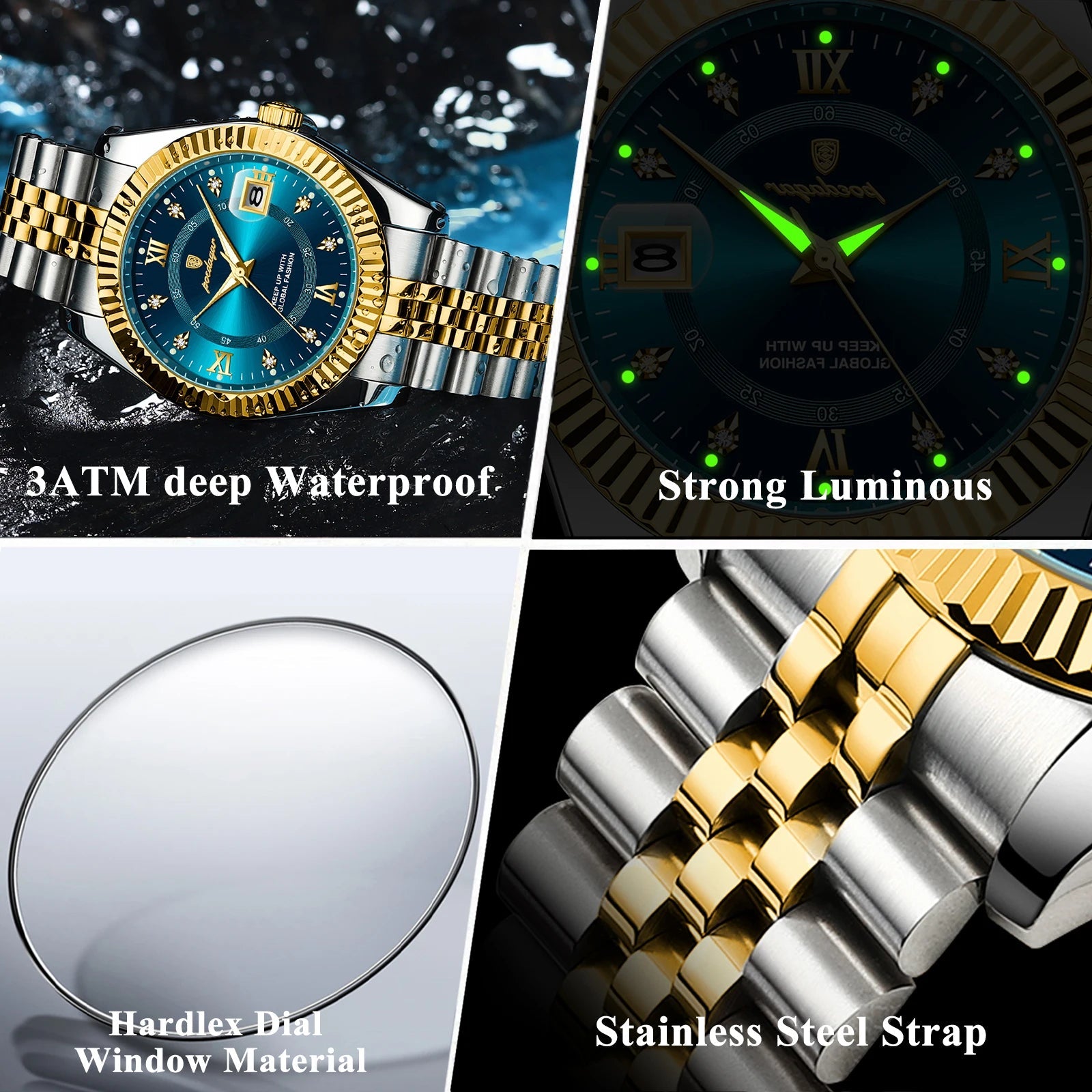 POEDAGAR Luxus Sport Herrenuhr – Edelstahl, Datum, Leuchtend, Wasserdicht, Quarz + Box - flohmarkt-deutschland.shop