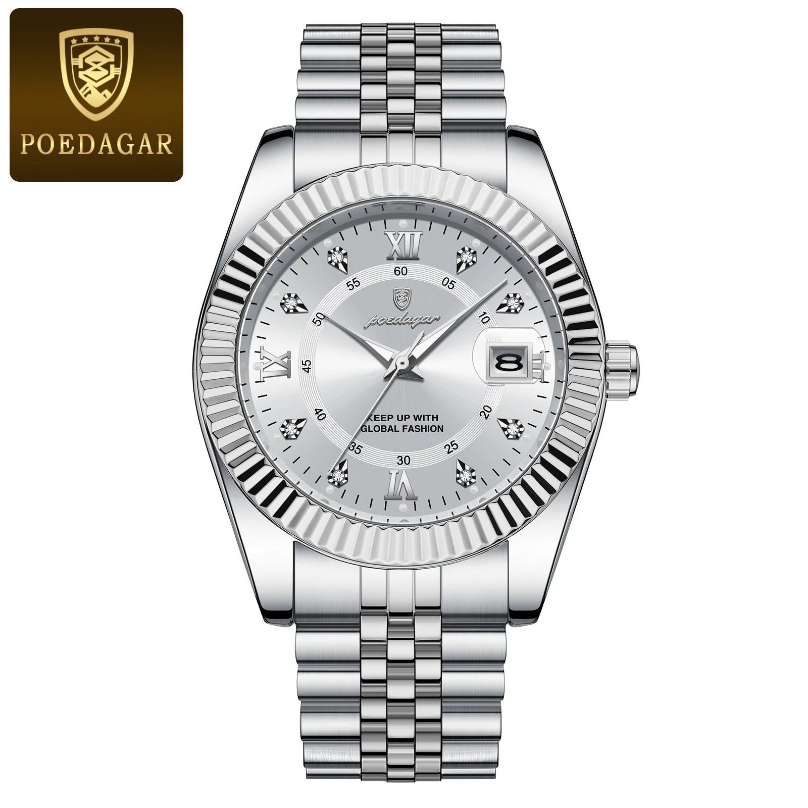 POEDAGAR Luxus Sport Herrenuhr – Edelstahl, Datum, Leuchtend, Wasserdicht, Quarz + Box - flohmarkt-deutschland.shop