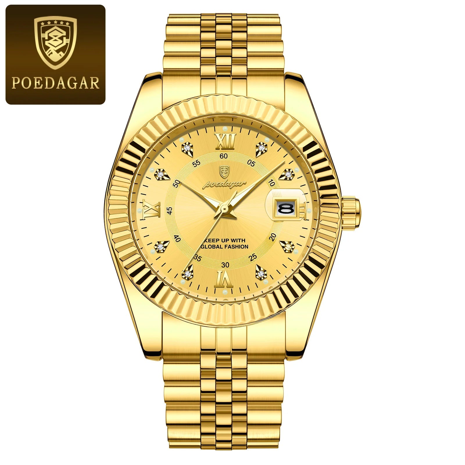 POEDAGAR Luxus Sport Herrenuhr – Edelstahl, Datum, Leuchtend, Wasserdicht, Quarz + Box - flohmarkt-deutschland.shop