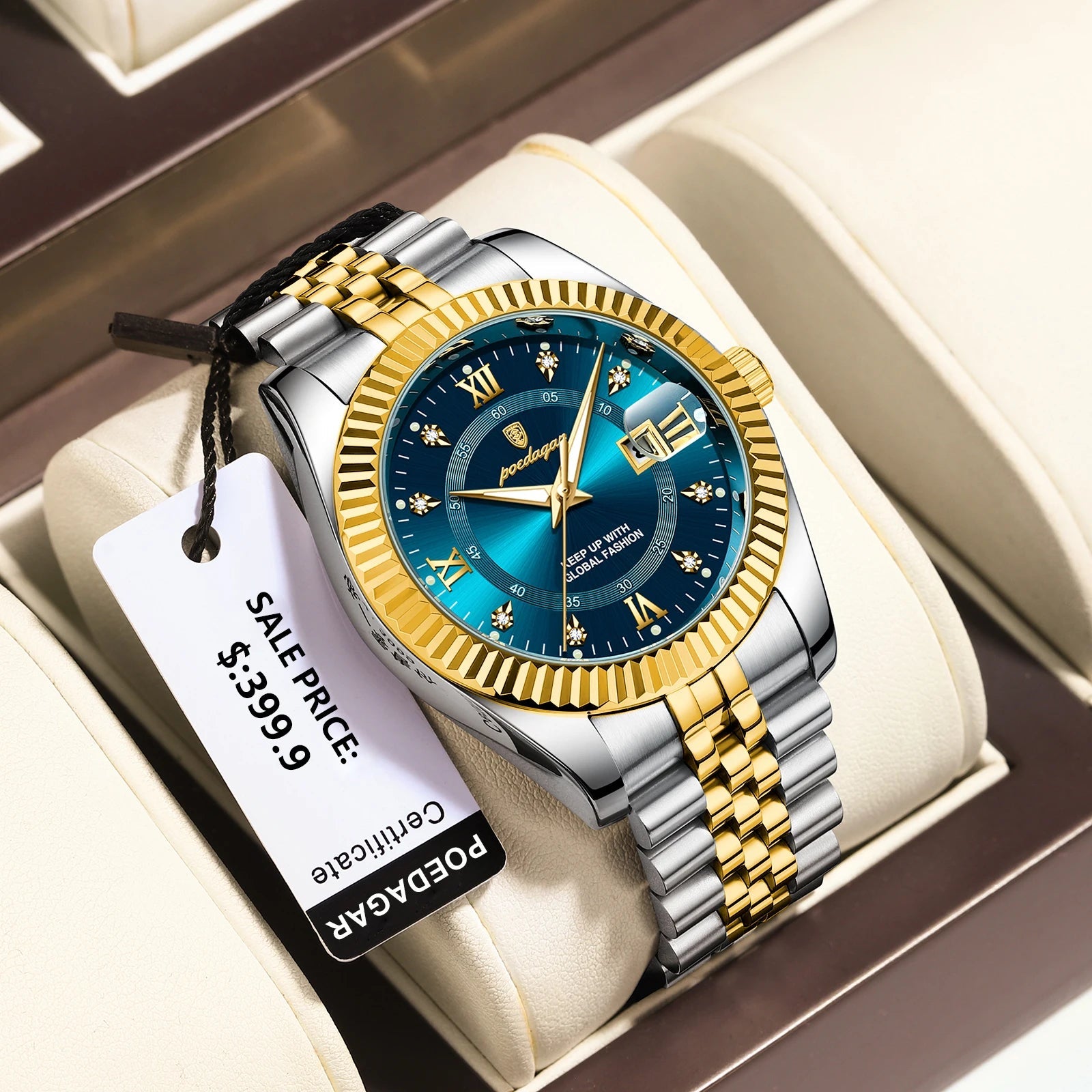 POEDAGAR Luxus Sport Herrenuhr – Edelstahl, Datum, Leuchtend, Wasserdicht, Quarz + Box - flohmarkt-deutschland.shop