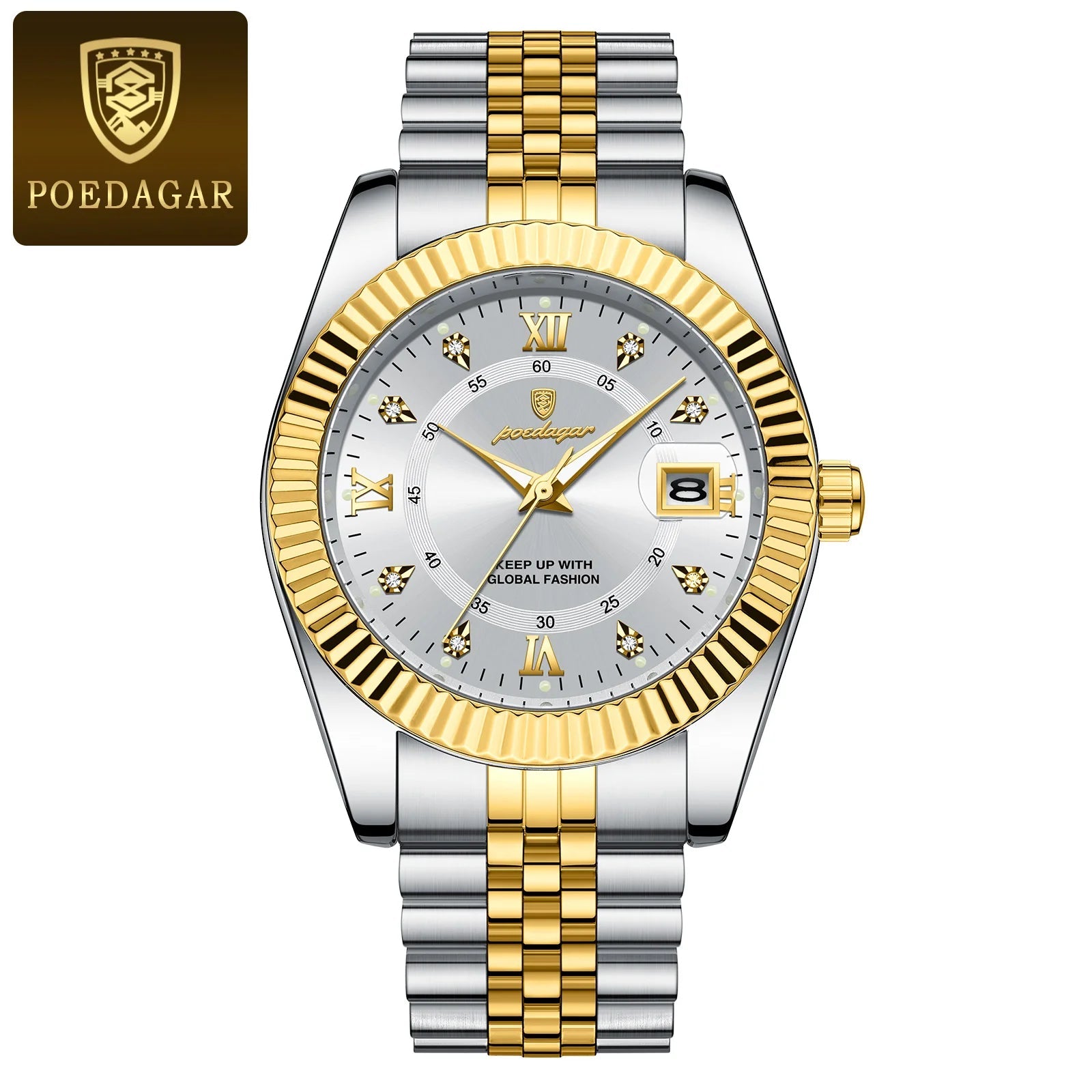 POEDAGAR Luxus Sport Herrenuhr – Edelstahl, Datum, Leuchtend, Wasserdicht, Quarz + Box - flohmarkt-deutschland.shop