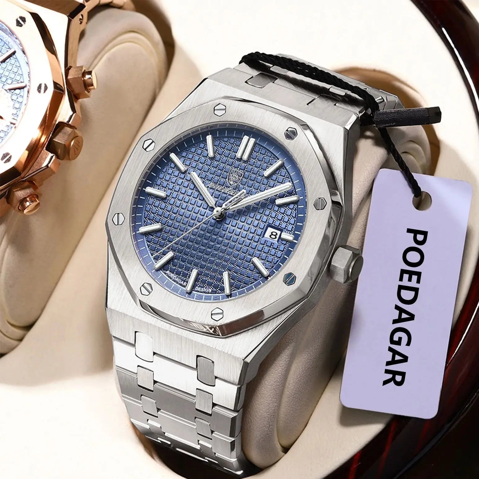 POEDAGAR Original Luxury Man Watch Date Luminous Waterproof Stainless Steel Men Wristwatch Fashion Business Quartz Men's Watches - flohmarkt-deutschland.shop