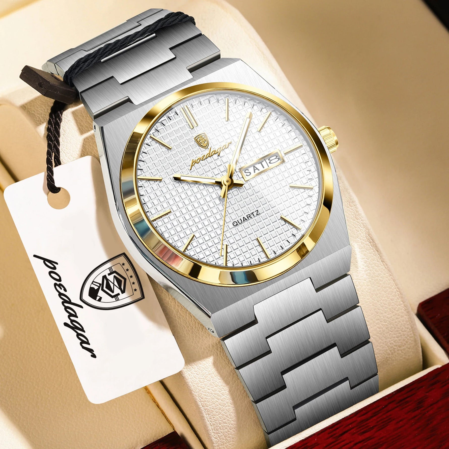 POEDAGAR Top Business Man Watch Luminous Waterproof Stainless Steel Men Wristwatch Date Week Quartz Fashion Casual Men's Watches - flohmarkt-deutschland.shop