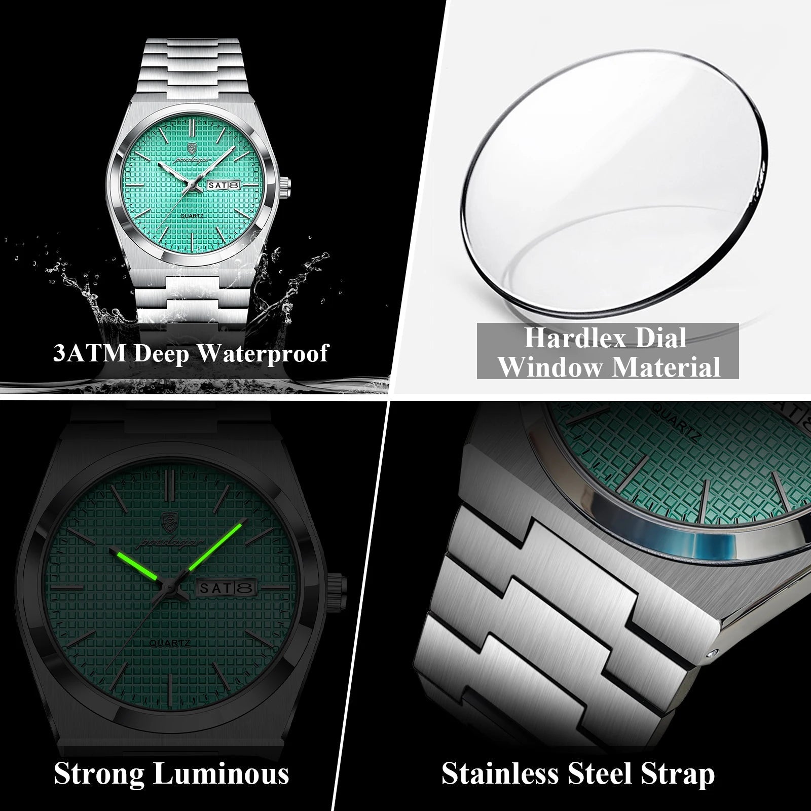 POEDAGAR Top Business Man Watch Luminous Waterproof Stainless Steel Men Wristwatch Date Week Quartz Fashion Casual Men's Watches - flohmarkt-deutschland.shop