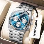 POEDAGAR Top Mode Mann Armbanduhr Chronograph Datum Edelstahl Business Männer Uhr Wasserdicht Leucht männer Quarz Uhren - flohmarkt-deutschland.shop