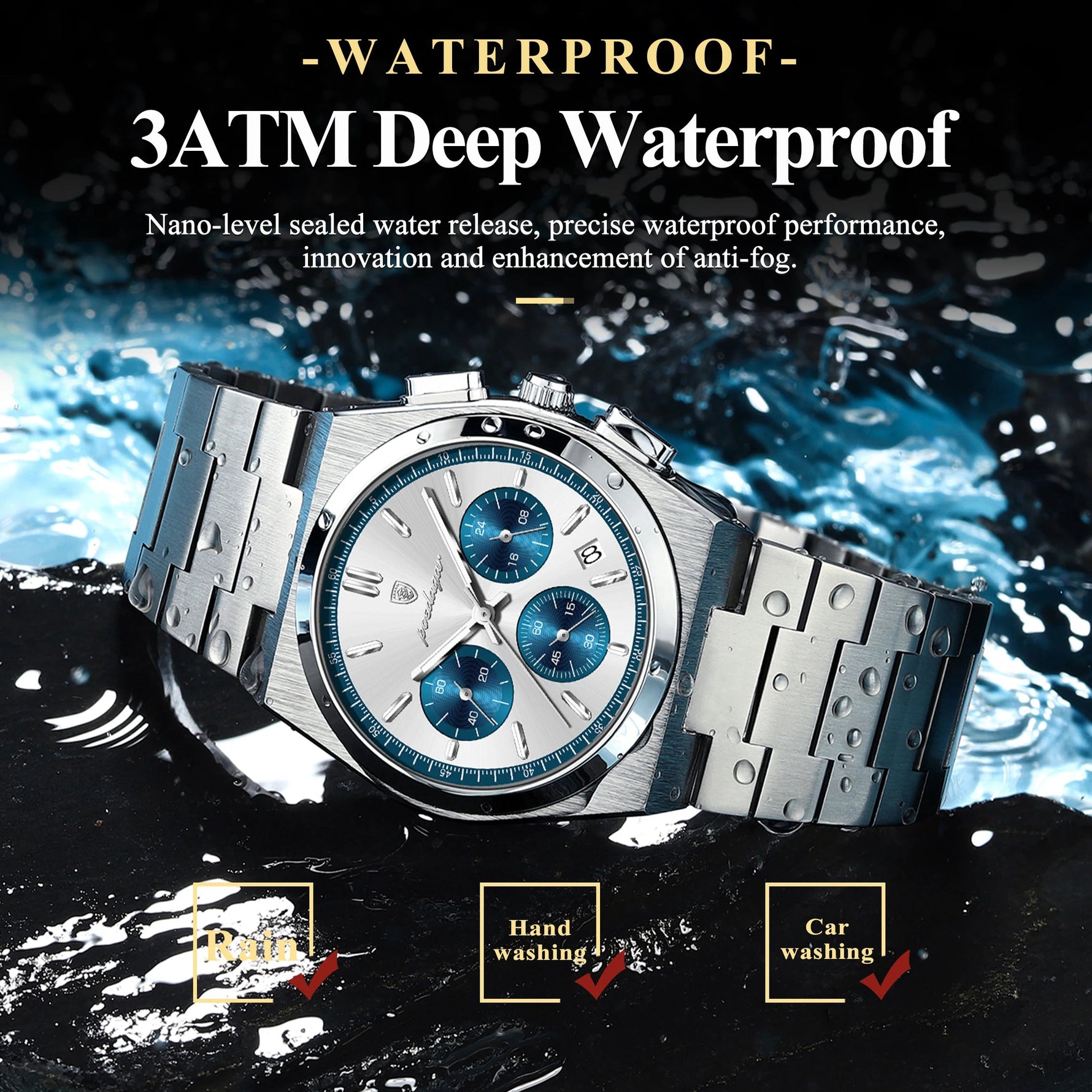 POEDAGAR Top Mode Mann Armbanduhr Chronograph Datum Edelstahl Business Männer Uhr Wasserdicht Leucht männer Quarz Uhren - flohmarkt-deutschland.shop