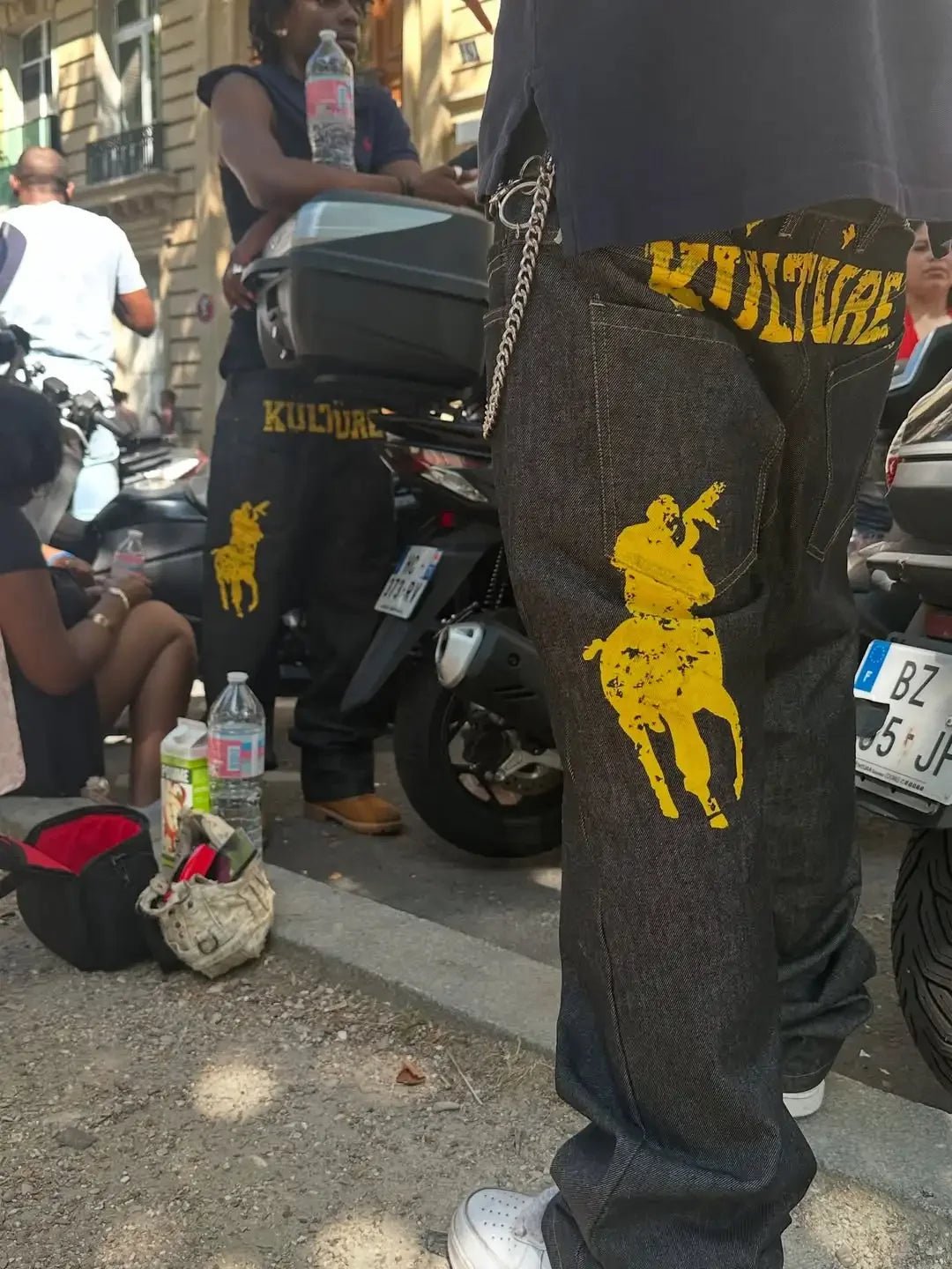 Popular Harajuku American Fashion Y2K Knight Yellow Pattern Printed Jeans Men's Summer Casual Street Trousers Hip Hop Rap Style - flohmarkt-deutschland.shop