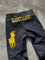 Popular Harajuku American Fashion Y2K Knight Yellow Pattern Printed Jeans Men's Summer Casual Street Trousers Hip Hop Rap Style - flohmarkt-deutschland.shop