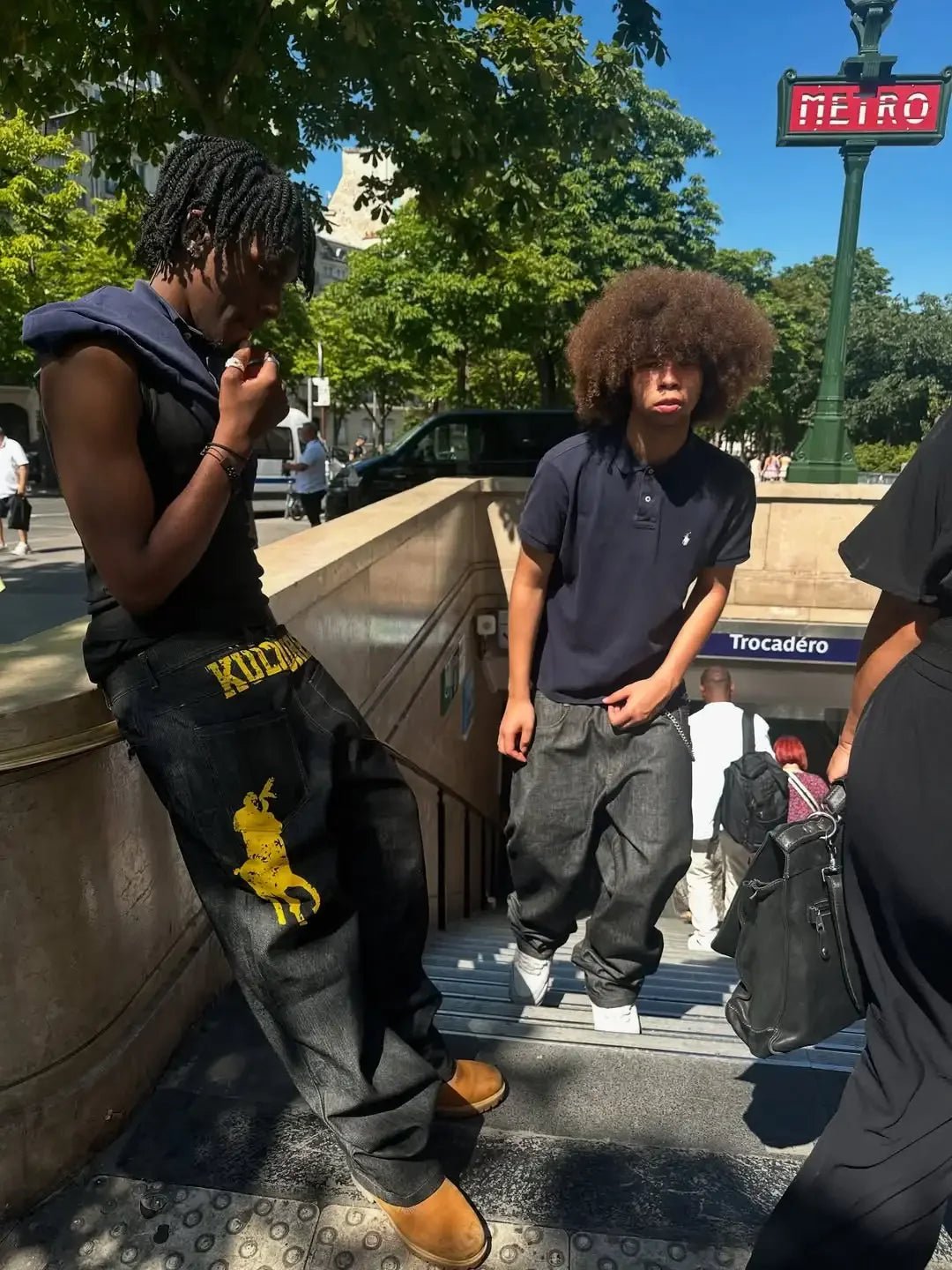 Popular Harajuku American Fashion Y2K Knight Yellow Pattern Printed Jeans Men's Summer Casual Street Trousers Hip Hop Rap Style - flohmarkt-deutschland.shop