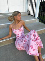 Printed Floral Spaghetti Dresses For Women Fashion Sexy Club Y2K Sleeveless Slash Neck Skinny Long Vestidos Robes Female Bodycon - flohmarkt-deutschland.shop