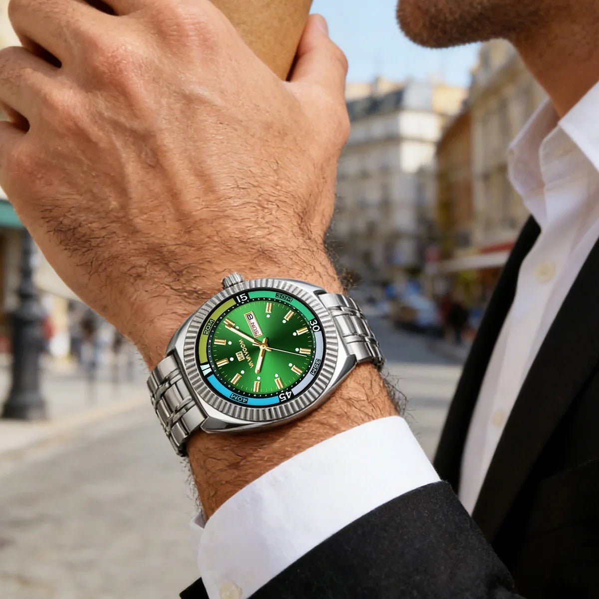 Quarz-Herrenuhr mit Blau-Gold-Silber Zweifarbiger Edelstahl Business-Herrenuhr mit 42mm Luxuriöse Modische Alltagsuhr - flohmarkt-deutschland.shop