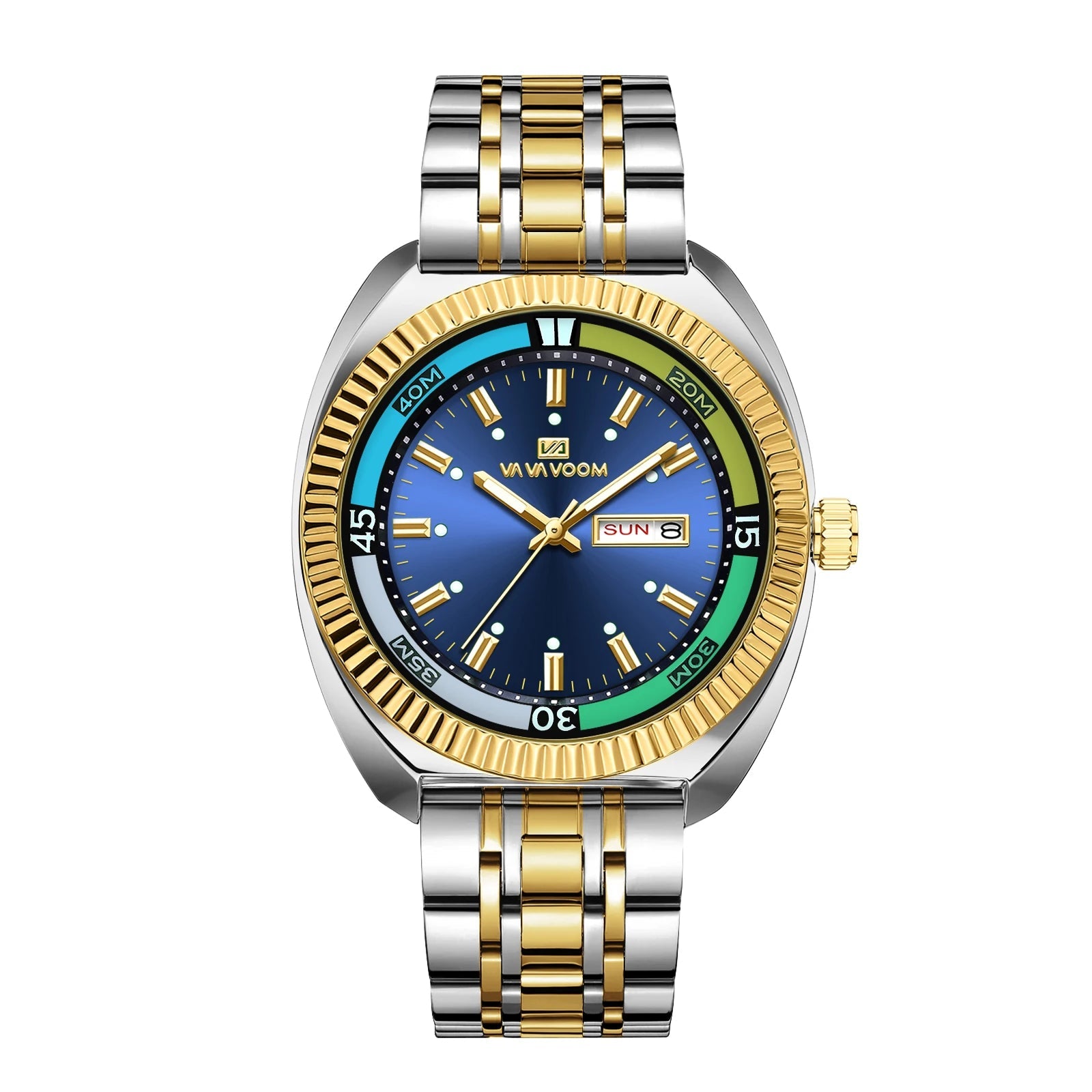 Quarz-Herrenuhr mit Blau-Gold-Silber Zweifarbiger Edelstahl Business-Herrenuhr mit 42mm Luxuriöse Modische Alltagsuhr - flohmarkt-deutschland.shop