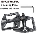RACEWORK Fahrradpedale, 3 Lager, Mountainbike, Rennrad, Kohlefaserbeschichtung, ultraleichtes Flachpedal, MTB-Pedal aus Aluminiumlegierung, Nylon - flohmarkt-deutschland.shop