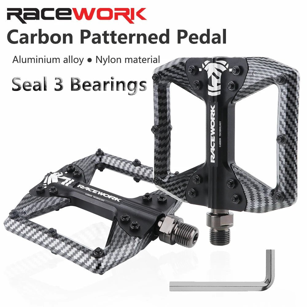 RACEWORK Fahrradpedale, 3 Lager, Mountainbike, Rennrad, Kohlefaserbeschichtung, ultraleichtes Flachpedal, MTB-Pedal aus Aluminiumlegierung, Nylon - flohmarkt-deutschland.shop