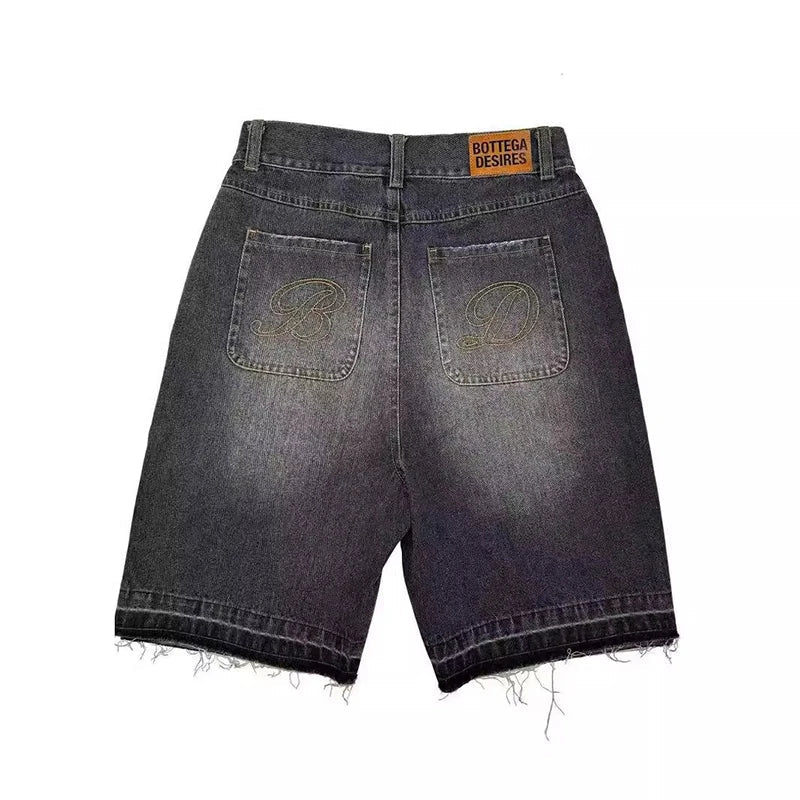 Retro Denim Shorts mit Brief Stickerei Übergroße Jeans Männer Y2k Lose Beiläufige Vielseitige Shorts Frau - flohmarkt-deutschland.shop