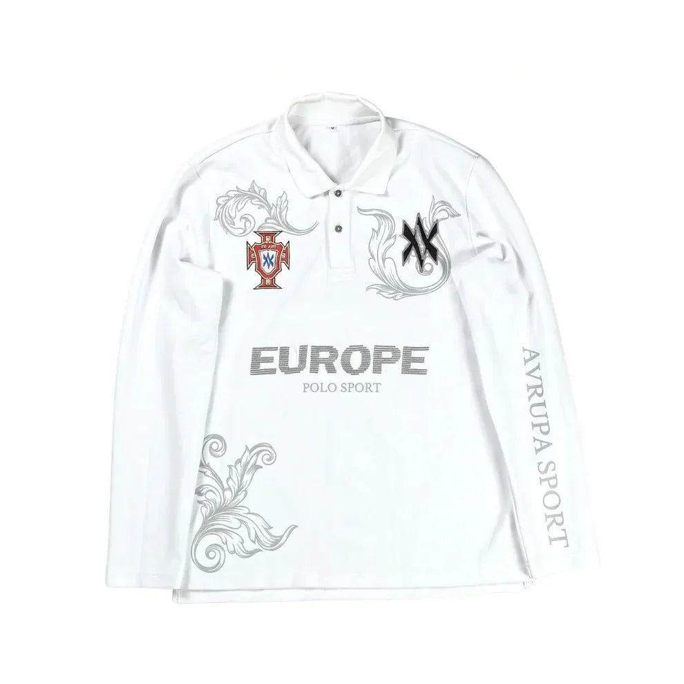 Retro Langarm Poloshirt Y2k Casual Lose Brief Muster Stickerei T Shirts Straße Sweatshirt Männer Baumwolle Jersey Revers Golf - flohmarkt-deutschland.shop