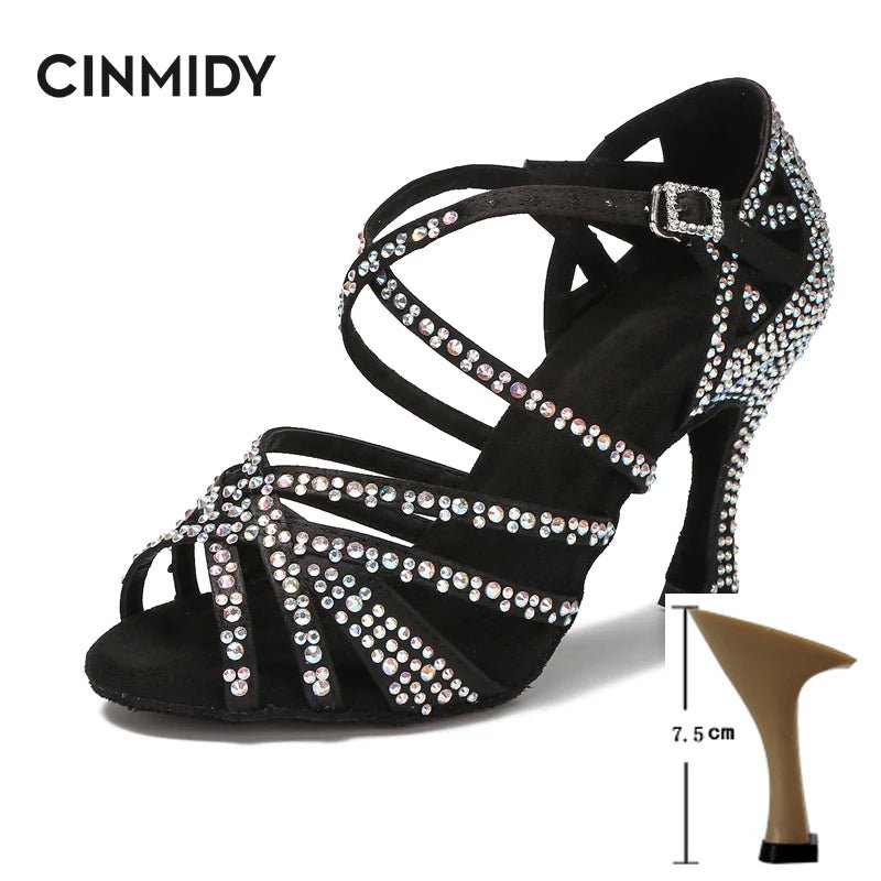 Rhinestone Dance Shoes Women Tango Salsa Latin Dance Shoes Ballroom Dance Heels Soft Sole Women Sandals Ladies Wedding Shoes - flohmarkt-deutschland.shop