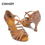 Rhinestone Dance Shoes Women Tango Salsa Latin Dance Shoes Ballroom Dance Heels Soft Sole Women Sandals Ladies Wedding Shoes - flohmarkt-deutschland.shop