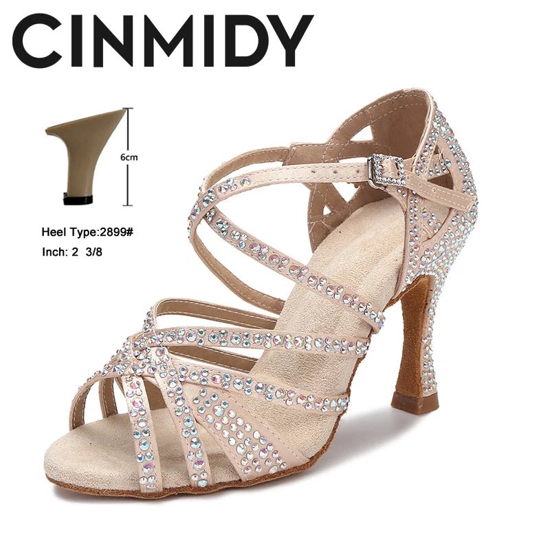 Rhinestone Dance Shoes Women Tango Salsa Latin Dance Shoes Ballroom Dance Heels Soft Sole Women Sandals Ladies Wedding Shoes - flohmarkt-deutschland.shop