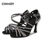 Rhinestone Dance Shoes Women Tango Salsa Latin Dance Shoes Ballroom Dance Heels Soft Sole Women Sandals Ladies Wedding Shoes - flohmarkt-deutschland.shop