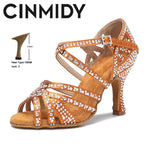 Rhinestone Dance Shoes Women Tango Salsa Latin Dance Shoes Ballroom Dance Heels Soft Sole Women Sandals Ladies Wedding Shoes - flohmarkt-deutschland.shop
