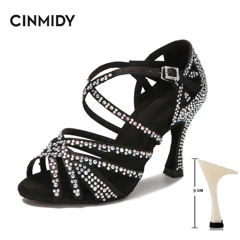 Rhinestone Dance Shoes Women Tango Salsa Latin Dance Shoes Ballroom Dance Heels Soft Sole Women Sandals Ladies Wedding Shoes - flohmarkt-deutschland.shop