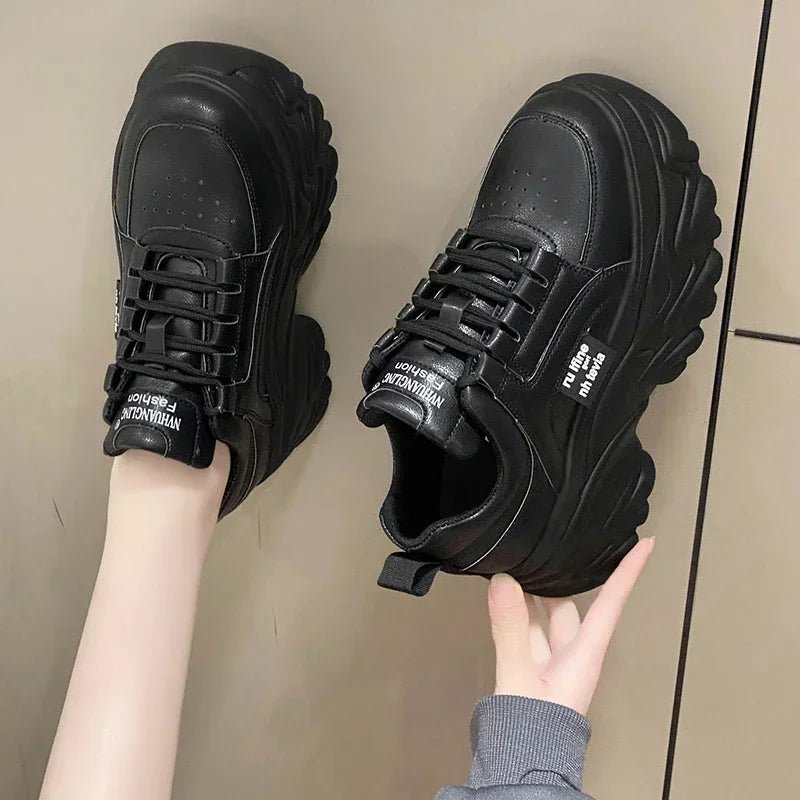 Rimocy White Black Chunky Sneakers Women Spring Autumn Thick Bottom Dad Shoes Woman Fashion PU Leather Platform Sneakers Ladies - flohmarkt-deutschland.shop