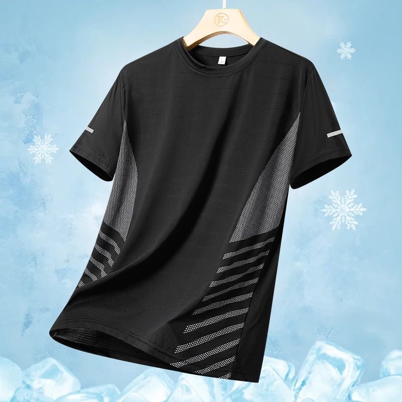 Running T-shirt Men Summer Ice Silk Thin Top Reflective Printing Quick Dry Short Sleeve Breathable Fitness Sports T-shirt 5XL - flohmarkt-deutschland.shop