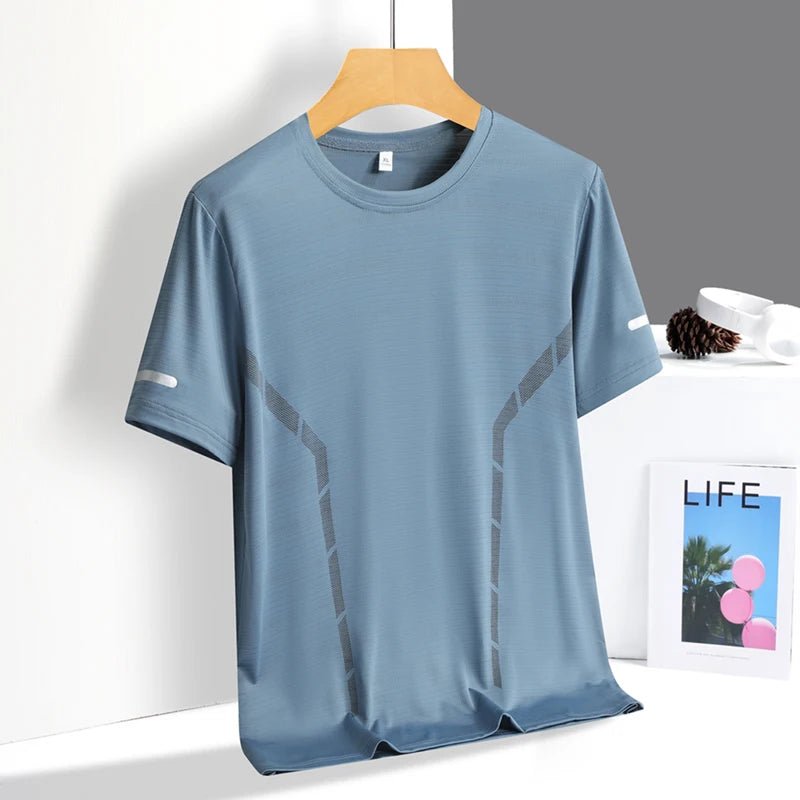 Running T-shirt Men Summer Ice Silk Thin Top Reflective Printing Quick Dry Short Sleeve Breathable Fitness Sports T-shirt 5XL - flohmarkt-deutschland.shop