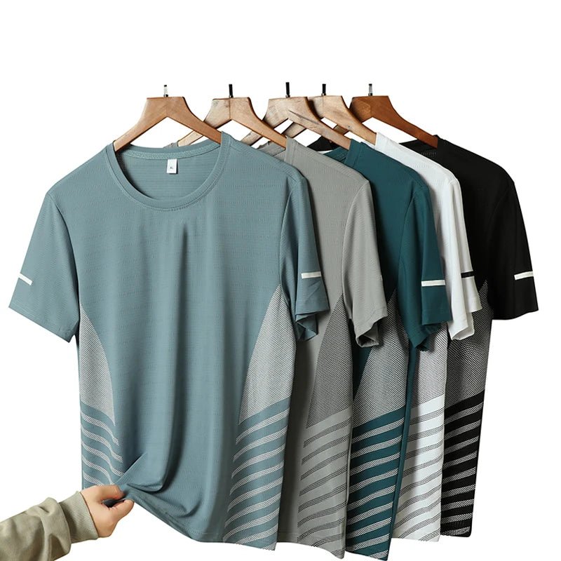 Running T-shirt Men Summer Ice Silk Thin Top Reflective Printing Quick Dry Short Sleeve Breathable Fitness Sports T-shirt 5XL - flohmarkt-deutschland.shop