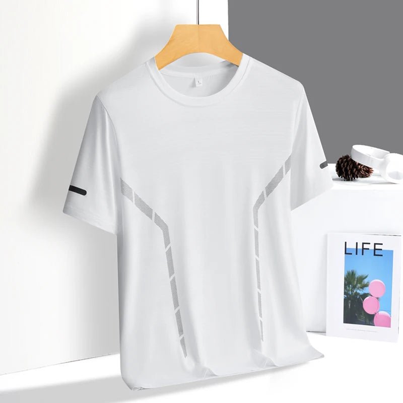 Running T-shirt Men Summer Ice Silk Thin Top Reflective Printing Quick Dry Short Sleeve Breathable Fitness Sports T-shirt 5XL - flohmarkt-deutschland.shop