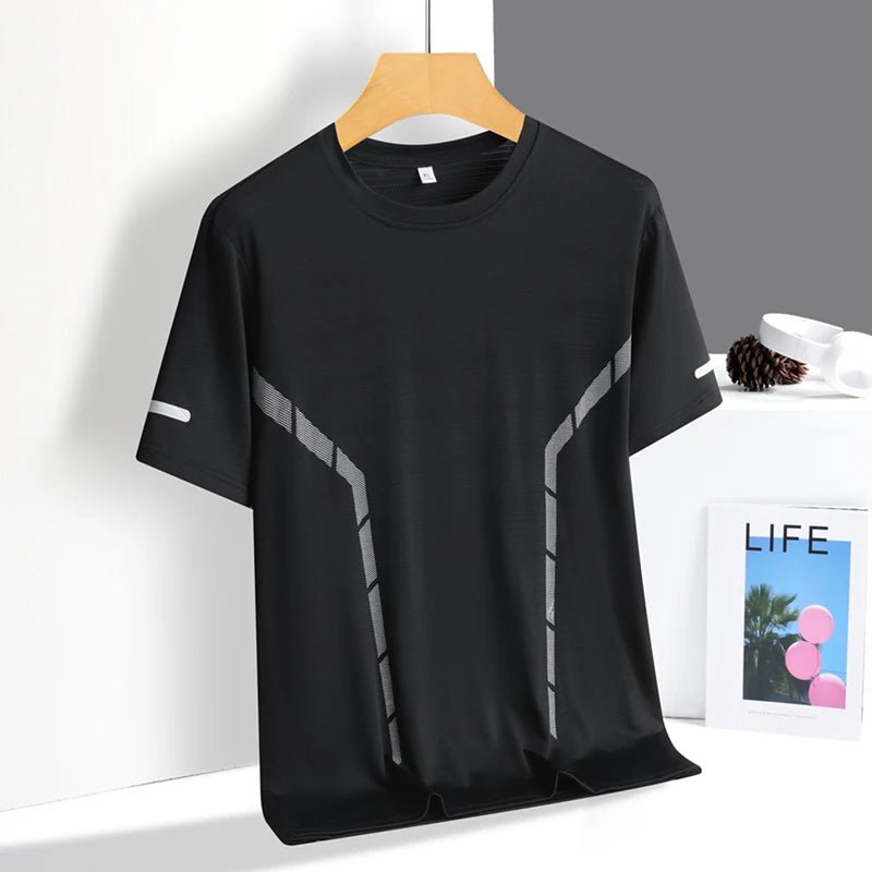 Running T-shirt Men Summer Ice Silk Thin Top Reflective Printing Quick Dry Short Sleeve Breathable Fitness Sports T-shirt 5XL - flohmarkt-deutschland.shop